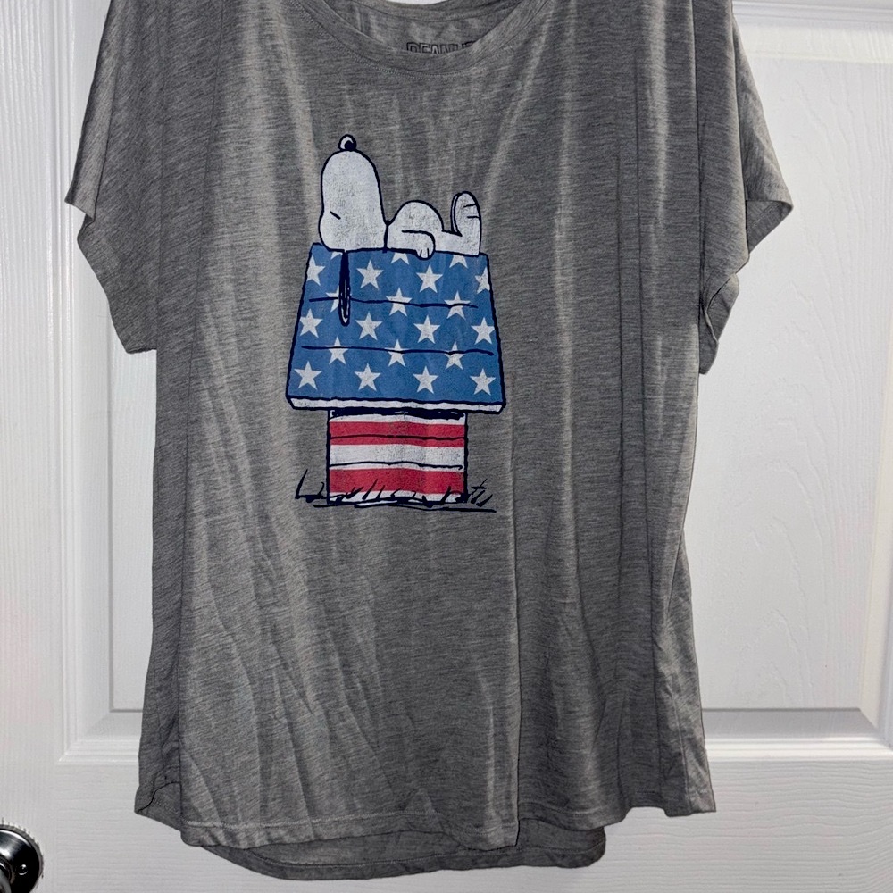 Peanuts Snoopy On 4th Of July Decorated Dog House Graphic T-Shirt Blouse Women